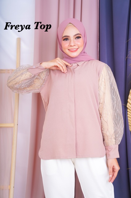 Freya Top Lengan Transparan/Kemeja Tule/Lace