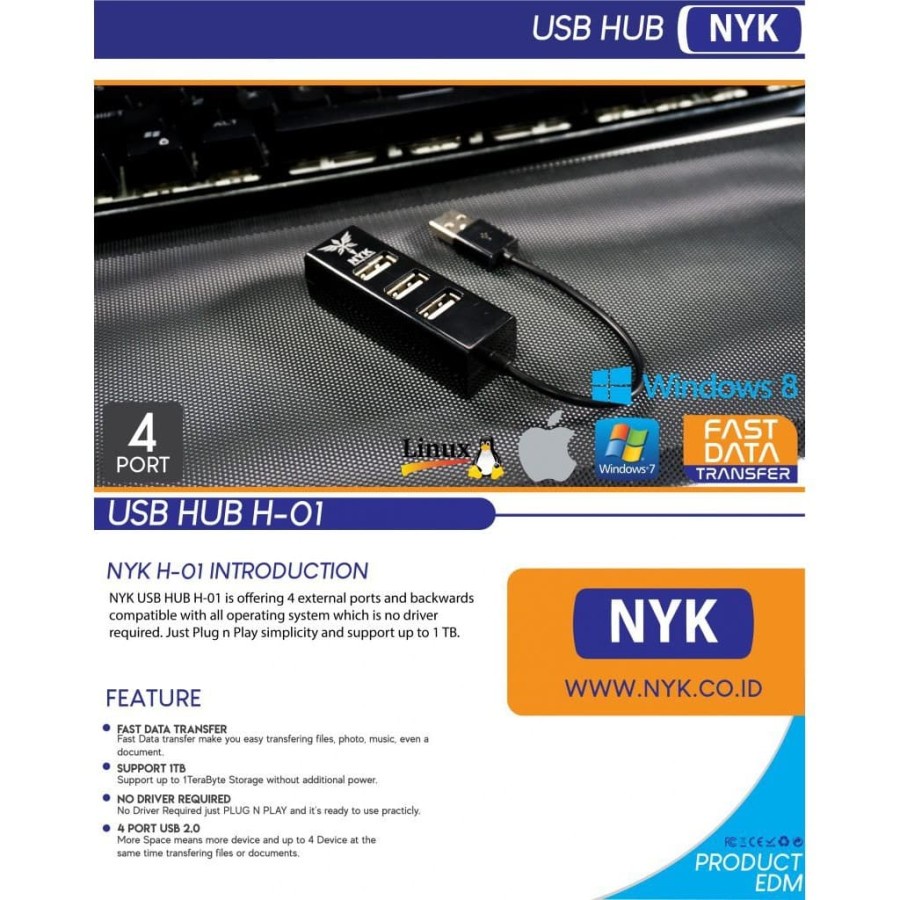 USB HUB 4Port Nyk H-01 USB 2.0