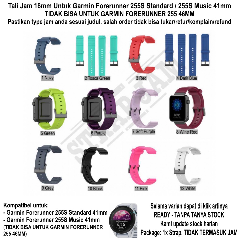 XMW Tali Jam Garmin Forerunner 255S / Music 41mm - Strap 18mm Rubber Silikon Warna Warni