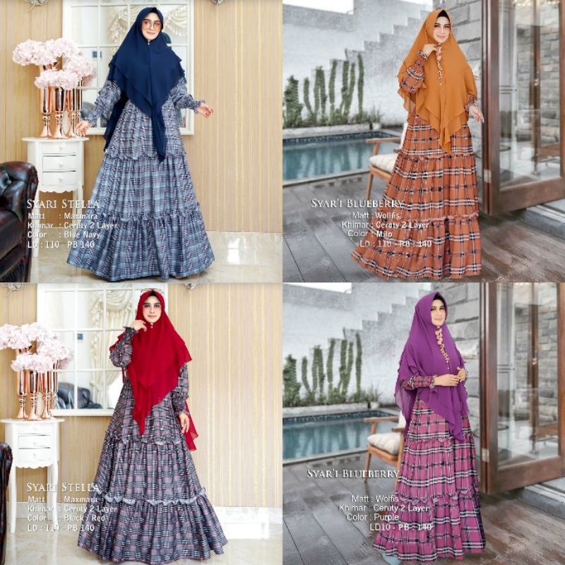 gamis stella syari blueberry syari square kotak zoe syari by shr humaira