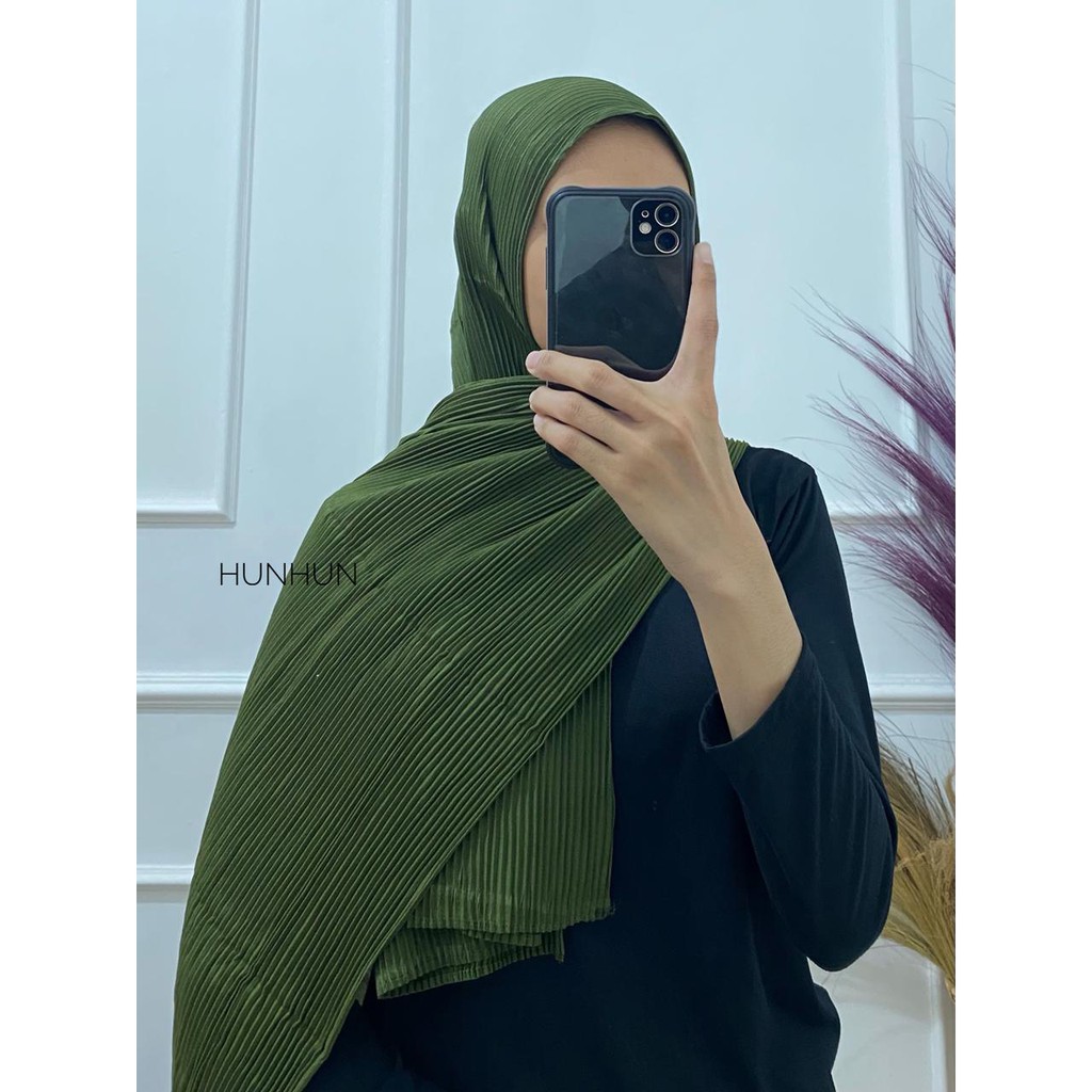 (Full Plisket Diamond) Pashmina Pasmina Plisket Lidi Premium/ Fatin Jilbab Pasmina Pusatgrosir_solo-FULL DIAMOND (A)ARMY