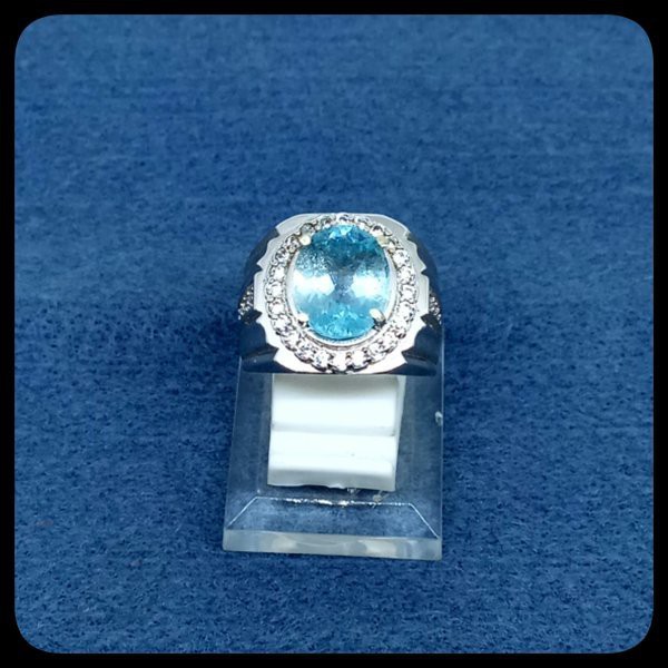 CINCIN BATU AKIK PERMATA NATURAL SWISS  BLUE TOPAZ LONDON RING ALPAKA SUPER MEWAH GLAMOUR INDAH