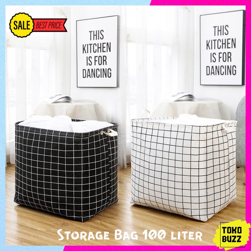 Keranjang Baju Mainan Jumbo 100 Liter/ Storage Bag Tempat Penyimpanan Serbaguna Keranjang Lipat Tempat Mainan Anak Bed Cover Baju Celana Gorden Selimut Baju Kotor Motif Minimalis