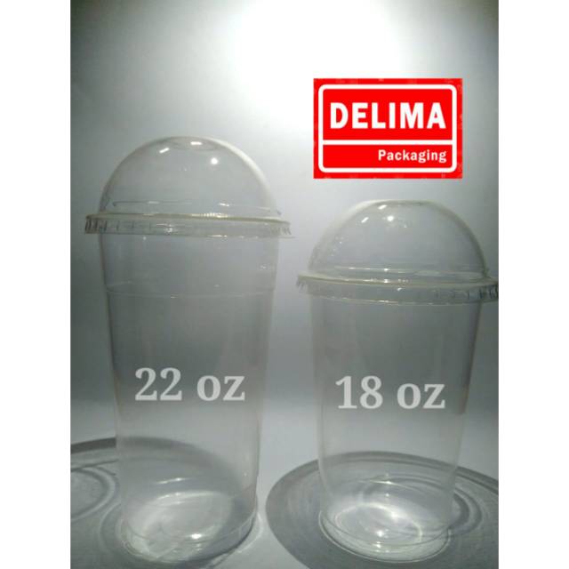 Cup 18 Oz dan 22 Oz Plastik/Gelas Plastik + Tutup Lid Dome/Cembung (50 pcs)