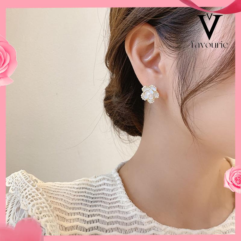 [COD]Tren Anting Pejantan Camellia Gaya Hong Kong Anting Pejantan Perak Mutiara-FA