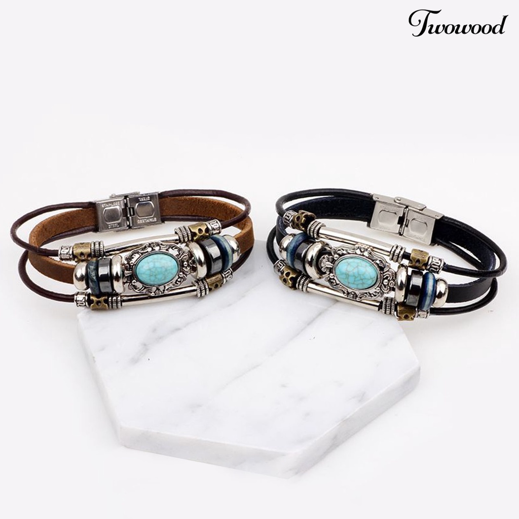 Gelang Tali Rantai Manik-Manik Faux Turquoise Gaya Vintage Untuk Unisex