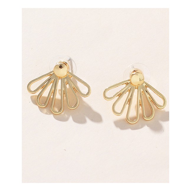 LRC Anting Tusuk Fashion Gold Back-hanging Openwork Lotus Smooth Earrings F40721