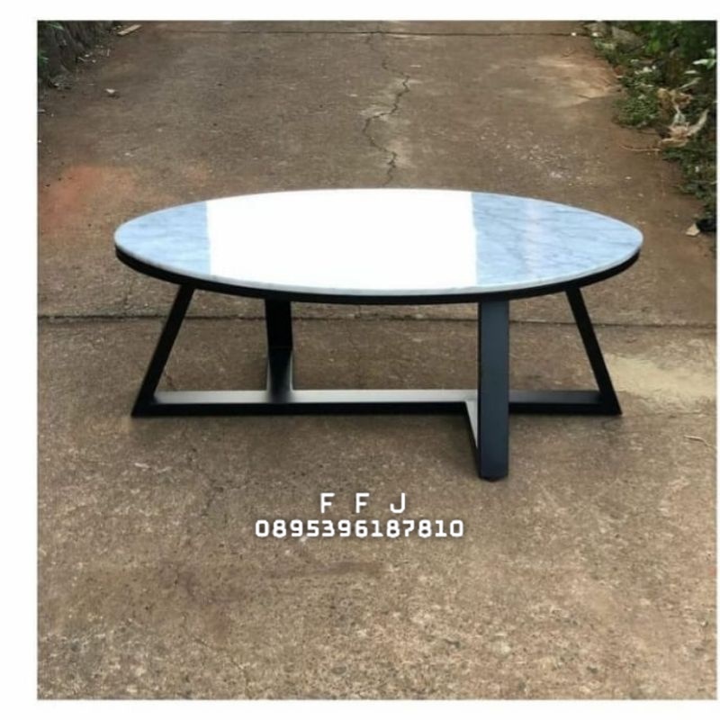 coffe table oval marmer besi