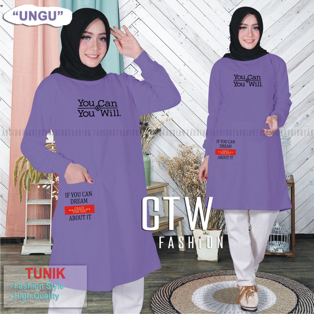 TUNIK WANITA  TERBARU 2021 KEKINIAN / TUNIK KAOS PANJANG/TUNIK WANITA DEWASA ATASAN MOTIF YOU CAN YOU WILL/TERBARU