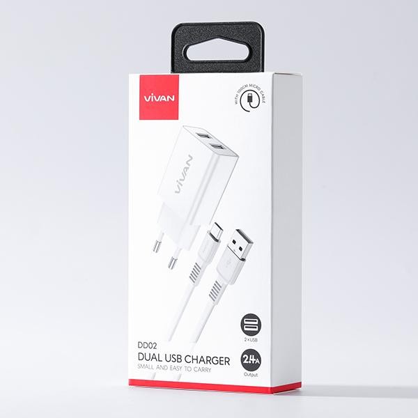 VIVAN Adaptor Charger casan DD02 Batok Charger Double USB 2.4A For Android &amp; IPhone Garansi Original Resmi 1 year