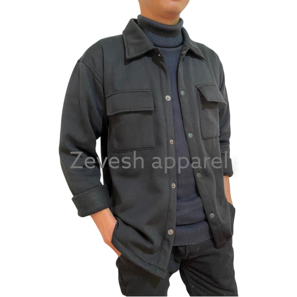 Jaket Pria Shacket Jacket Fleece Ukuran M L XL