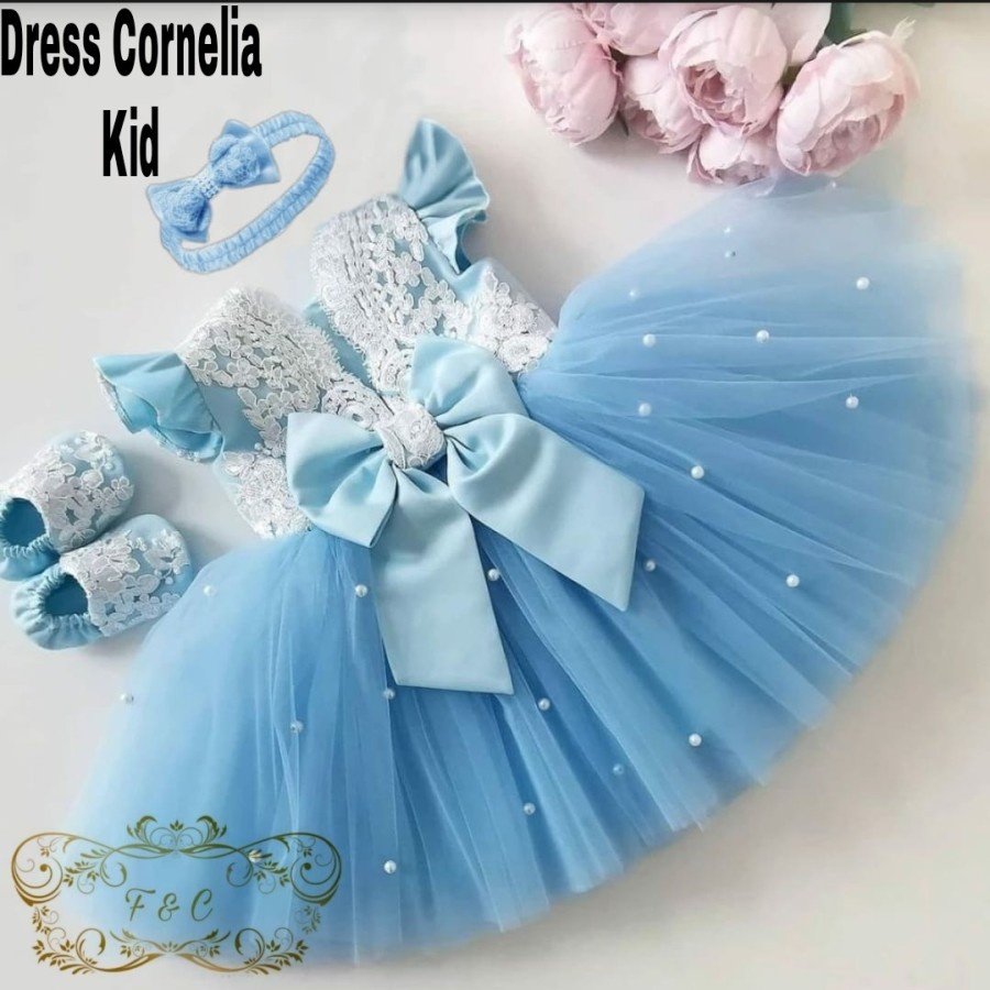 Baju Pesta Anak Perempuan Dress Tutu Ribbon Cornelia Kid - Biru Muda