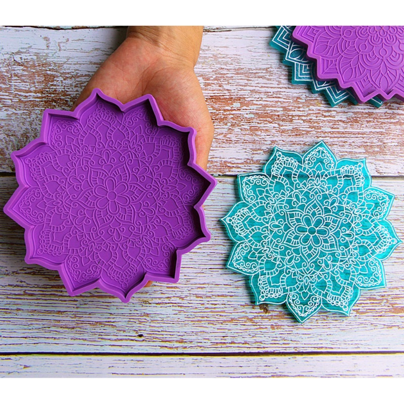 SIY  2 Pcs Mandala Coaster Epoxy Resin Mold Flower Cup Mat Casting Silicone Mould DIY Crafts Ornaments Decorations Mold