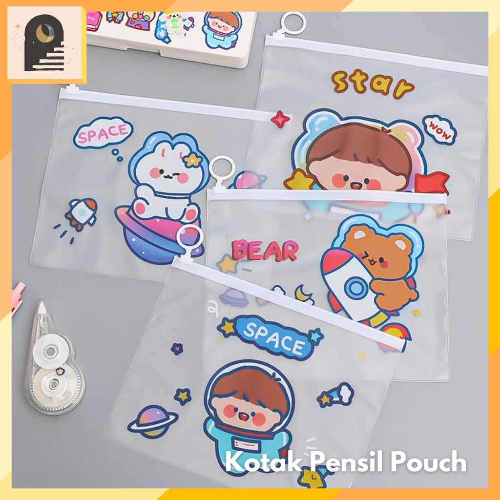 

Tempat Pensil Zipper Bag Kotak Pensil Anak Transparan Lucu Aesthetic Tepak Pensil Pouch Make Up Motif Tas Kosmetik