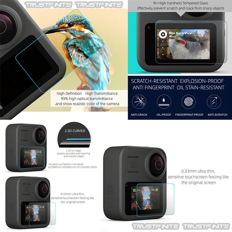 Anti Gores Tempered Glass GoPro Hero MAX 360 + Silikon Lens Cup Set