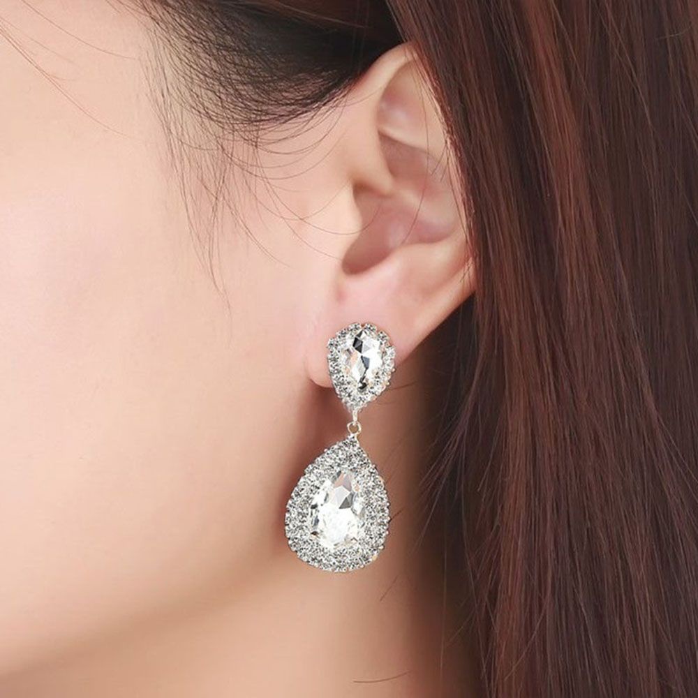 Needway  Women Jewelry Crystal Wedding Accessories Bridal Tear Drop Earrings Fashion Rhinestone Sparking Long Earrings/Multicolor