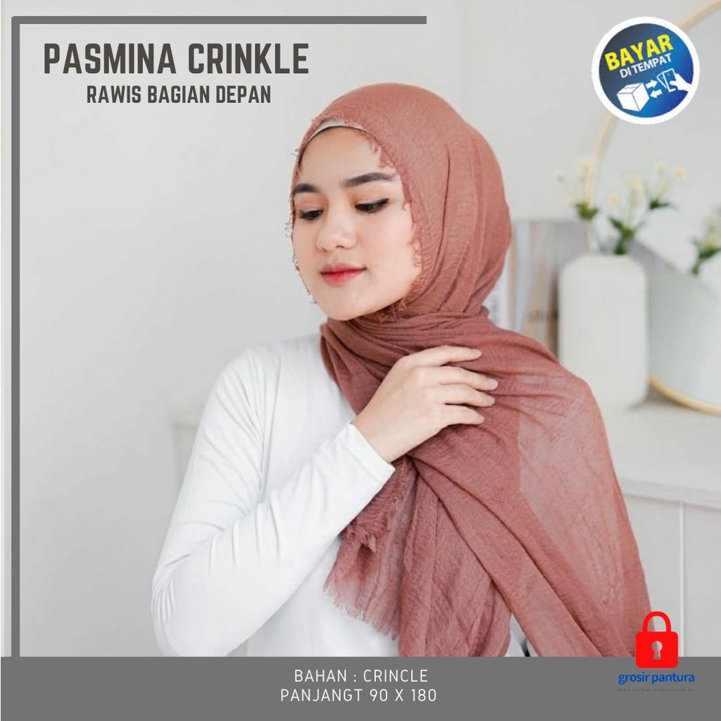 Jilbab Pasmina Crinkle Panjang  Syari Wanita Dewasa Kekinian