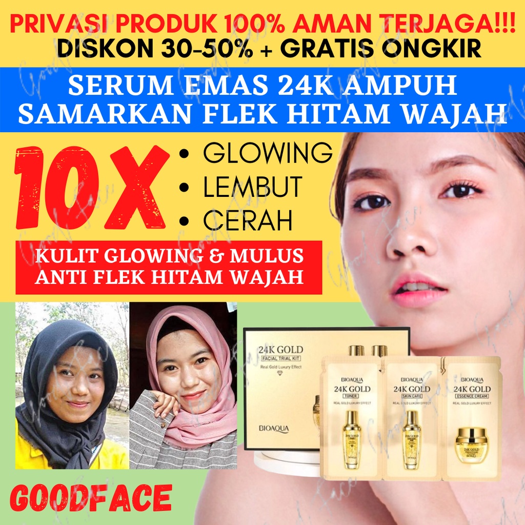 Serum Wajah - Pelembab Wajah BIOAQUA 24K Gold Facial Trial Kit (3g+3g+3g) ×10pcs