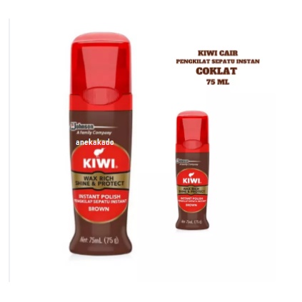 Semir Sepatu KIWI Cair Shine & Protect 75 ML warna Coklat/Brown Pengkilap Sepatu Instan