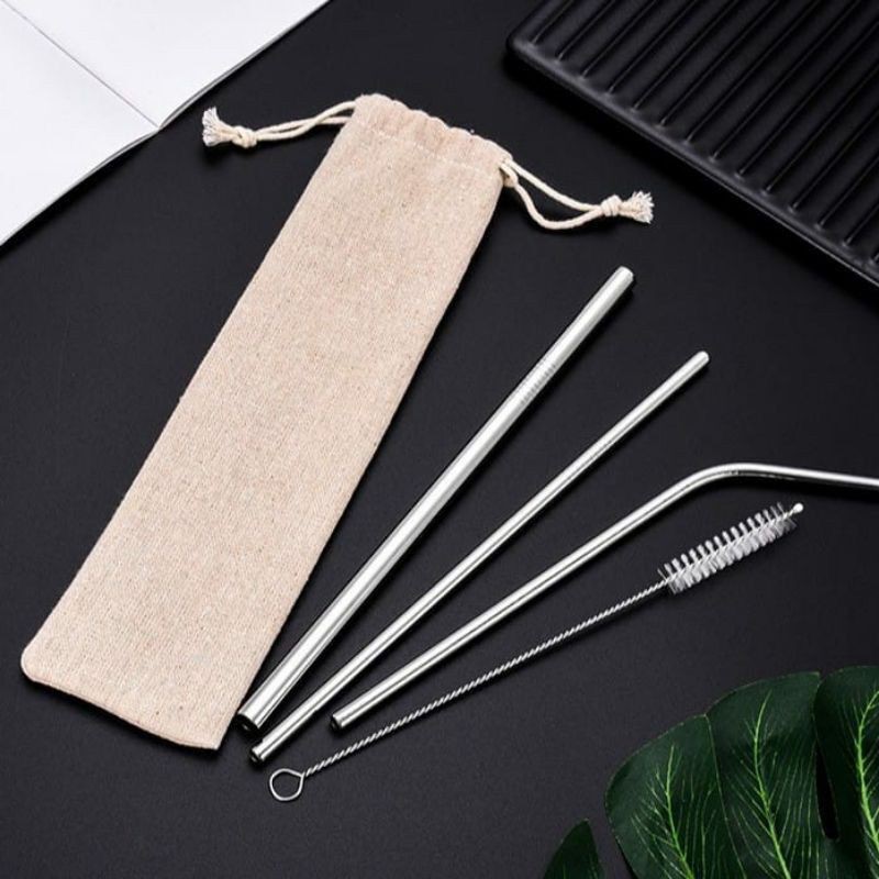 Reusable Stainless Straw Set 5 Sedotan Stainless Steel Set