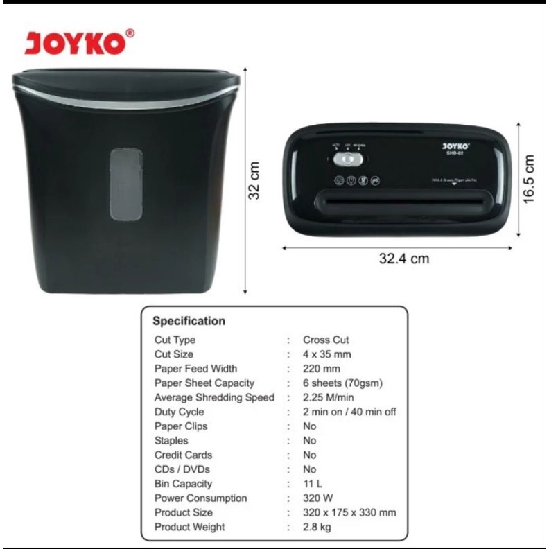 Mesin Penghancur Kertas Cross Cut / Office Paper Shredder JOYKO SHD02