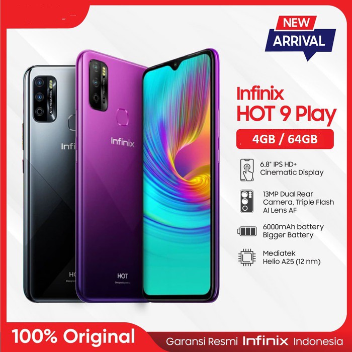 Infinix Hot 9 Play 4/64 GB dan 4/128 Garansi Resmi