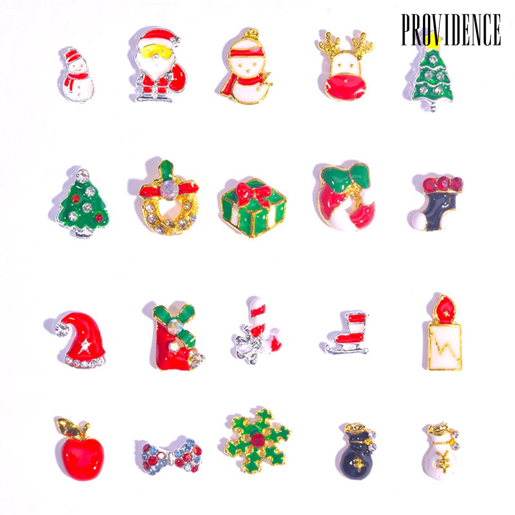 Providence 10pcs Christmas Santa Snowman Alloy Rhinestone Nail Art Stickers Manicure Decor