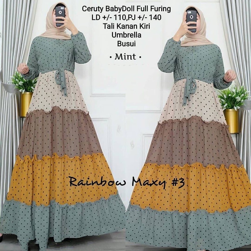 GAMIS WANITA CERUTY BABYDOLL DRESS KECE GAMIS POLKADOT RAINBOW MAXY