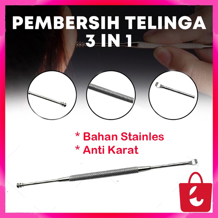 [Bisa COD] Korek Kuping Stainless 3 in 1 Pembersih Telinga StainlessUjung Spiral Pembersih Telinga Besi 2 sisi mata Sprial Sendok