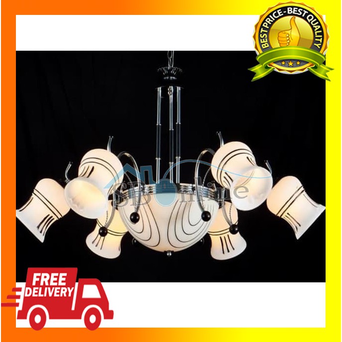 Lampu hias gantung minimalis kaca loreng cabang 6 BKCH