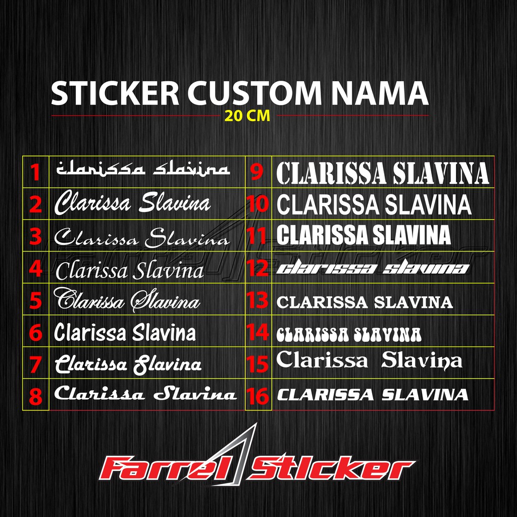 stiker nama sticker CUSTOM 20CM