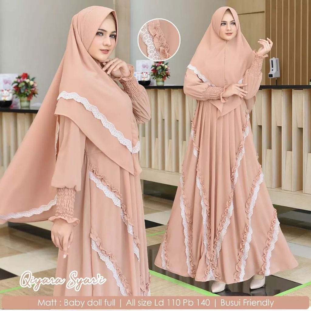 PROMO QIYARA SYARI DRESS Terbaru 2022 Modern Gamis Syari + Khimar Wanita Terbaru 2022 Gamis Kondanga
