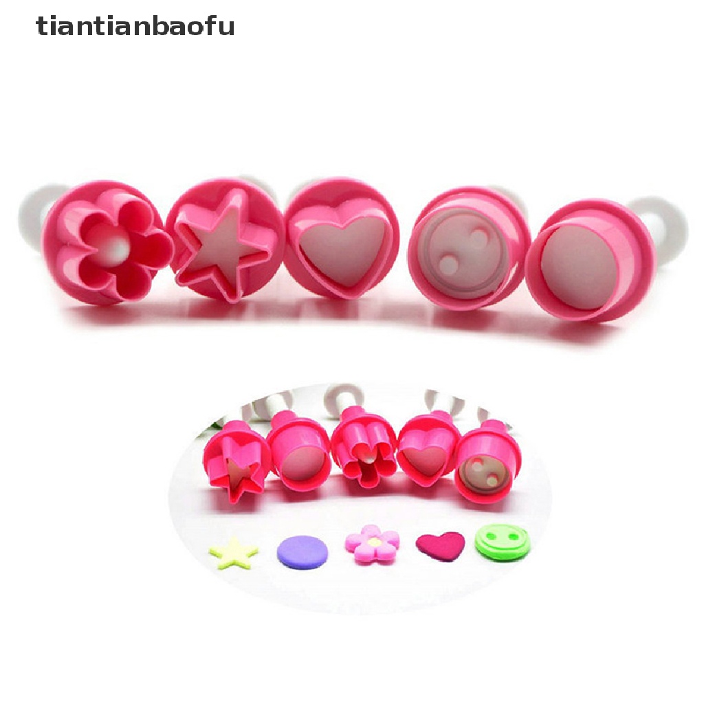 [tiantianbaofu] 5PCS Cookie Cutter Cake Mold Star Button Plum Heart Biscuit Fondant Stamp Mold Boutique