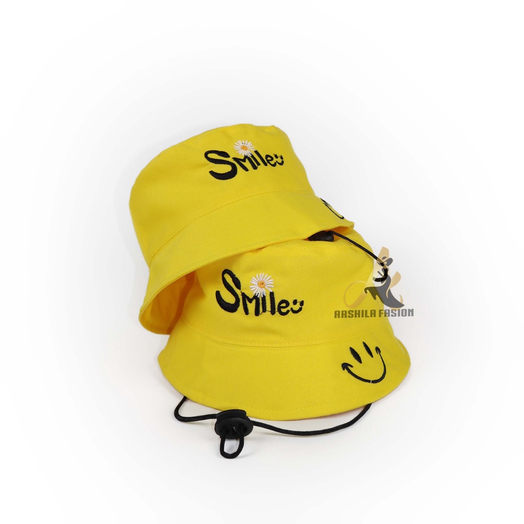 Topi Bucket Anak Tali Bordir 2 Gambar Smile-Daisy