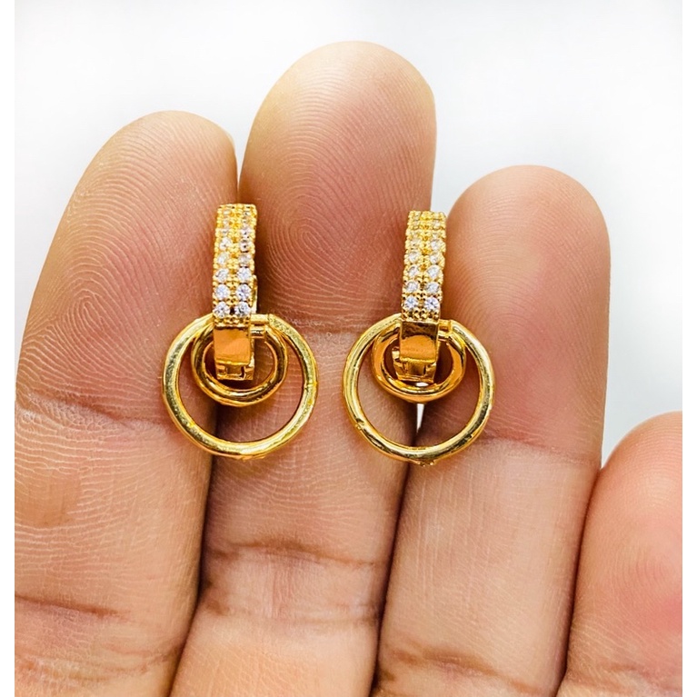 Anting wanita //anting permata baris dua//anting lapis emas //anting permata//anting//perhiasan