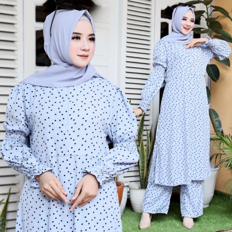 ELDE 9 Stelan polka wallpeach ld 110 pjg115 lebar 190  + kulot pinggang karet 100cm + panjang 93