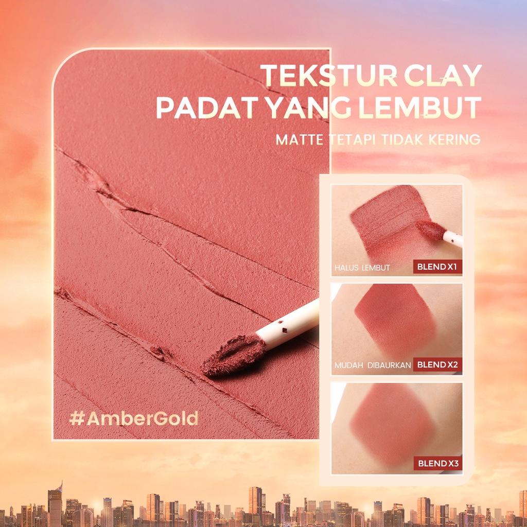 FOCALLURE #AmberGold Long-lasting Airy-fit Misty Velvet Matte Lip Clay Lightweight Moisturizer 2 in 1 Sponge Lip Brush