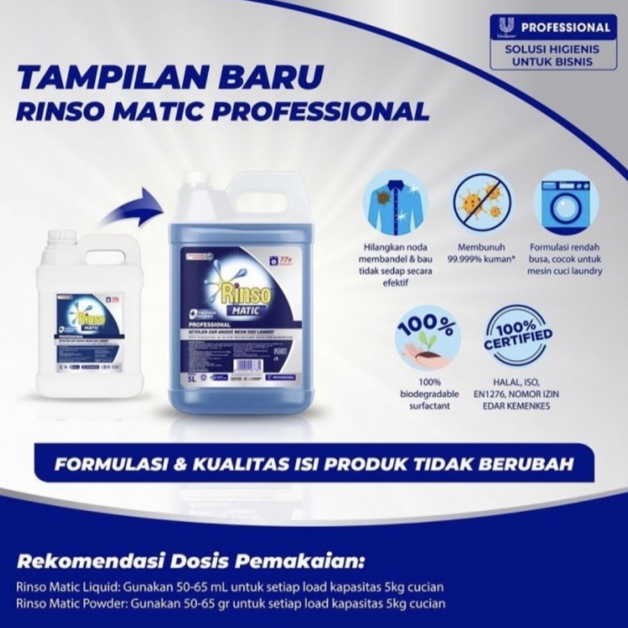 Rinso Detergent Liquid 4.5L, bisa untuk Mesin CuciTop dan Front load GOJEK/GRAB ONLY