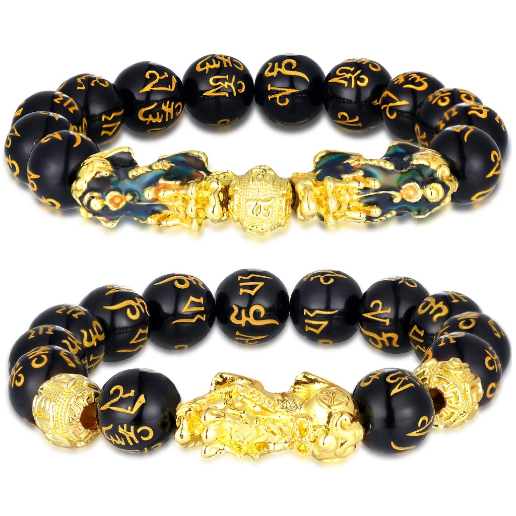 14mm Hand Carved Mantra Bead Bracelet with Color Change Pi Xiu