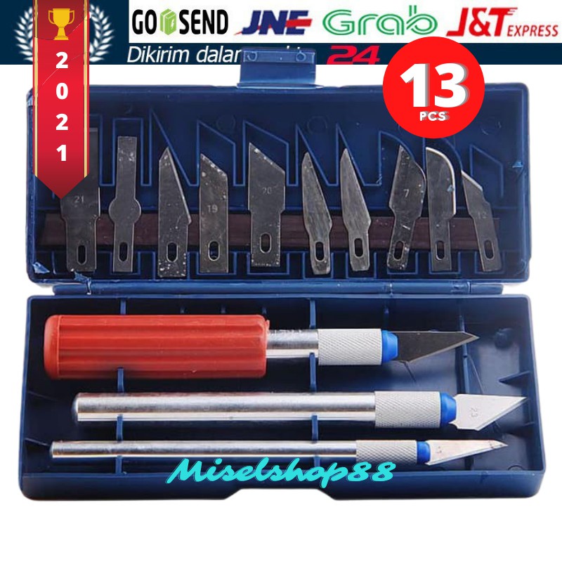 Set Pisau Ukir Seni 13 in 1 Crafting Art Knife with 3 Handle Pisau Sayat