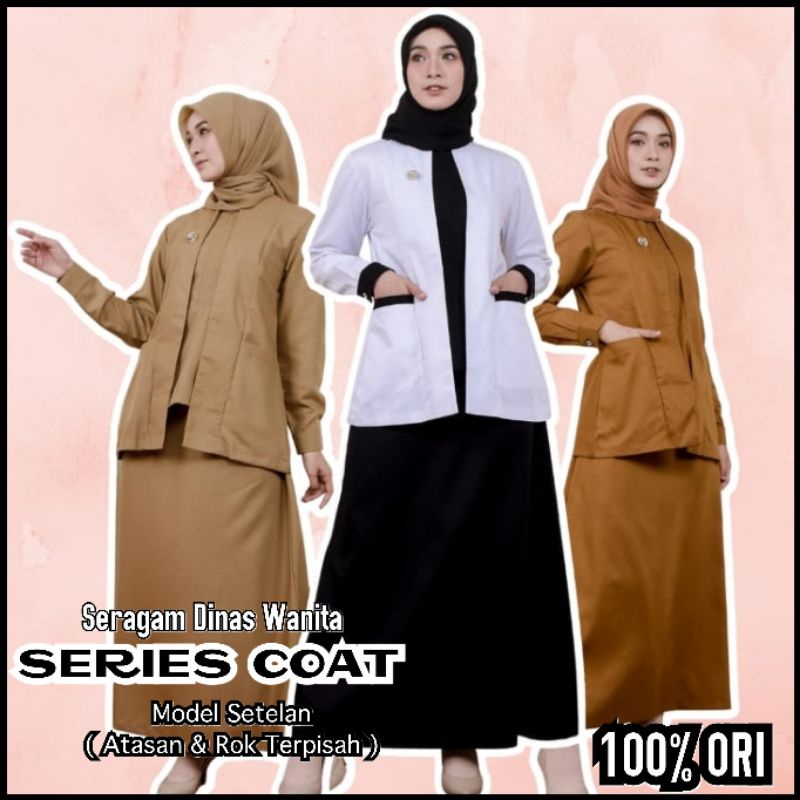 Seragam Pns Kerja wanita Setelan Blazer Wanita Pemda Khaki Gelap dan Hitam Putih Series Coat Origina