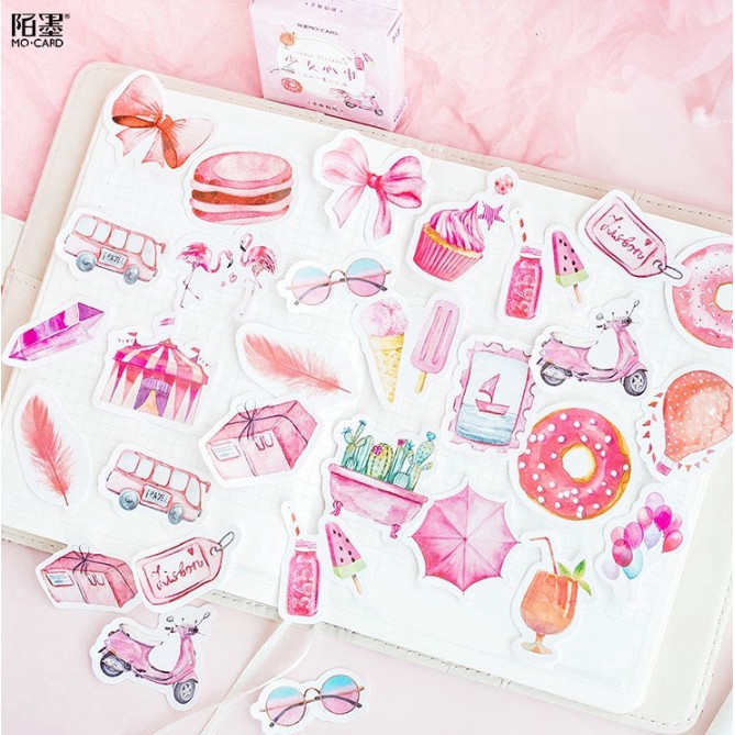 DONUT PINK SET DIY DONUT PINK DEKORASI SCRAPBOOK PLANNER DIARY (46pcs)