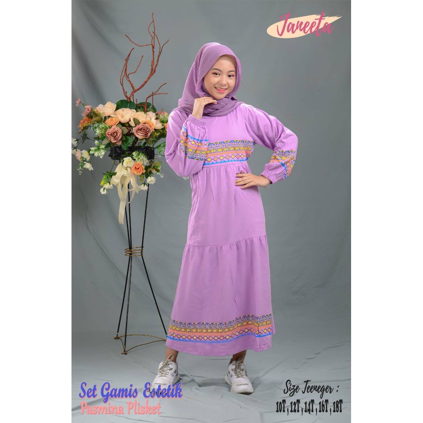 Gamis anak JANEETA SET GAMIS ESTETIC + PASMINA PLISKET CERUTY