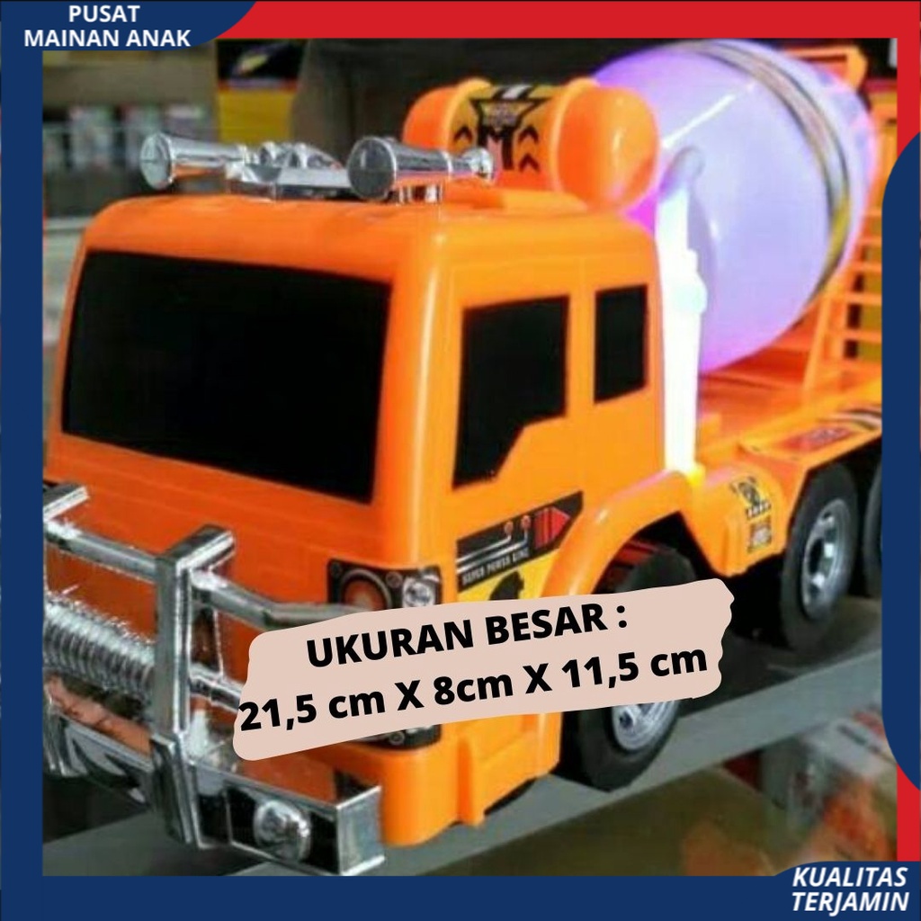 Mainan Mobil Truk Baterai Konstruksi Mixer Molen Sement Ukuran Besar Berlampu Dan Bersuara SNI