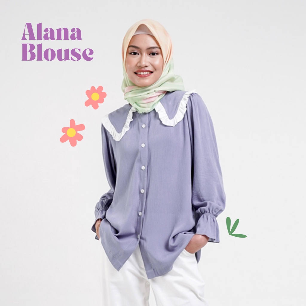 SOWL - Alana Blouse / Atasan Wanita / Baju lengan panjang / Blouse Crinkle / Korea Style Shirt