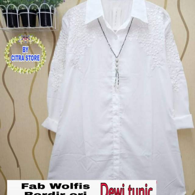 Atasan baju putih dewasa. Tunik wanita warna putih full kancing