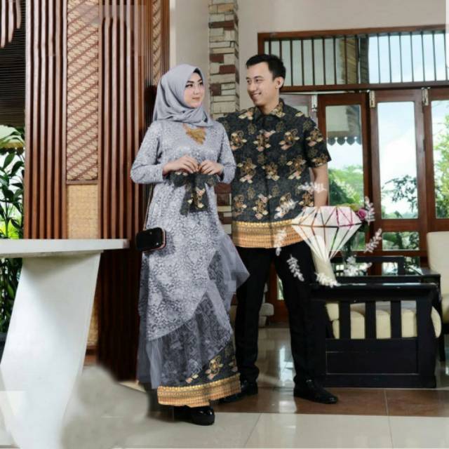 Gamis Couple Batik Brokat Muslim Kebaya Tutu Modern Tukar Cincin Tunangan Pesta Sarimbit Shopee Indonesia