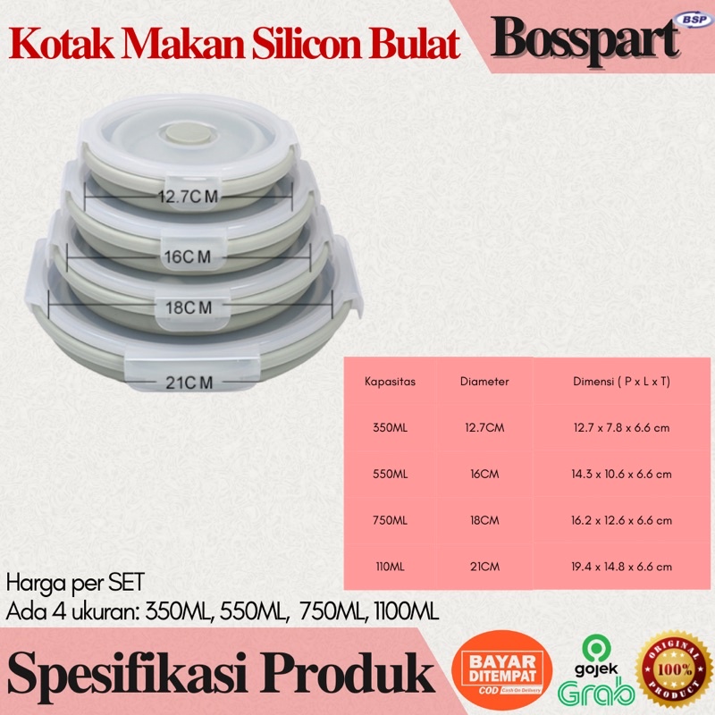 Tempat Makan Silikon / Kotak Makan Silicone /  Food Container Silicon Expandable / Wadah Makanan Lipat / Tempat Bekal Lipat
