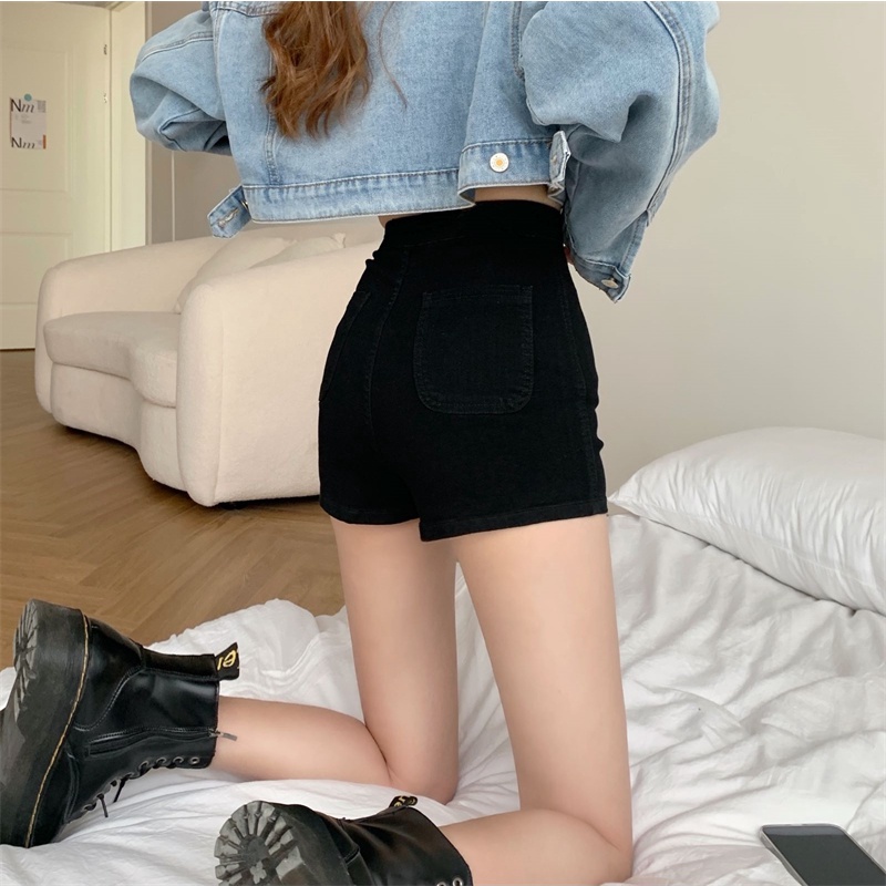 Celana Pendek Jeans Wanita  Hitam Highwaist / Celana Pendek Wanita Denim Hot Pants Korean