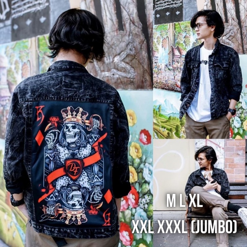 DROUR Jaket Jeans Printing Pria Jumbo M-XXXL